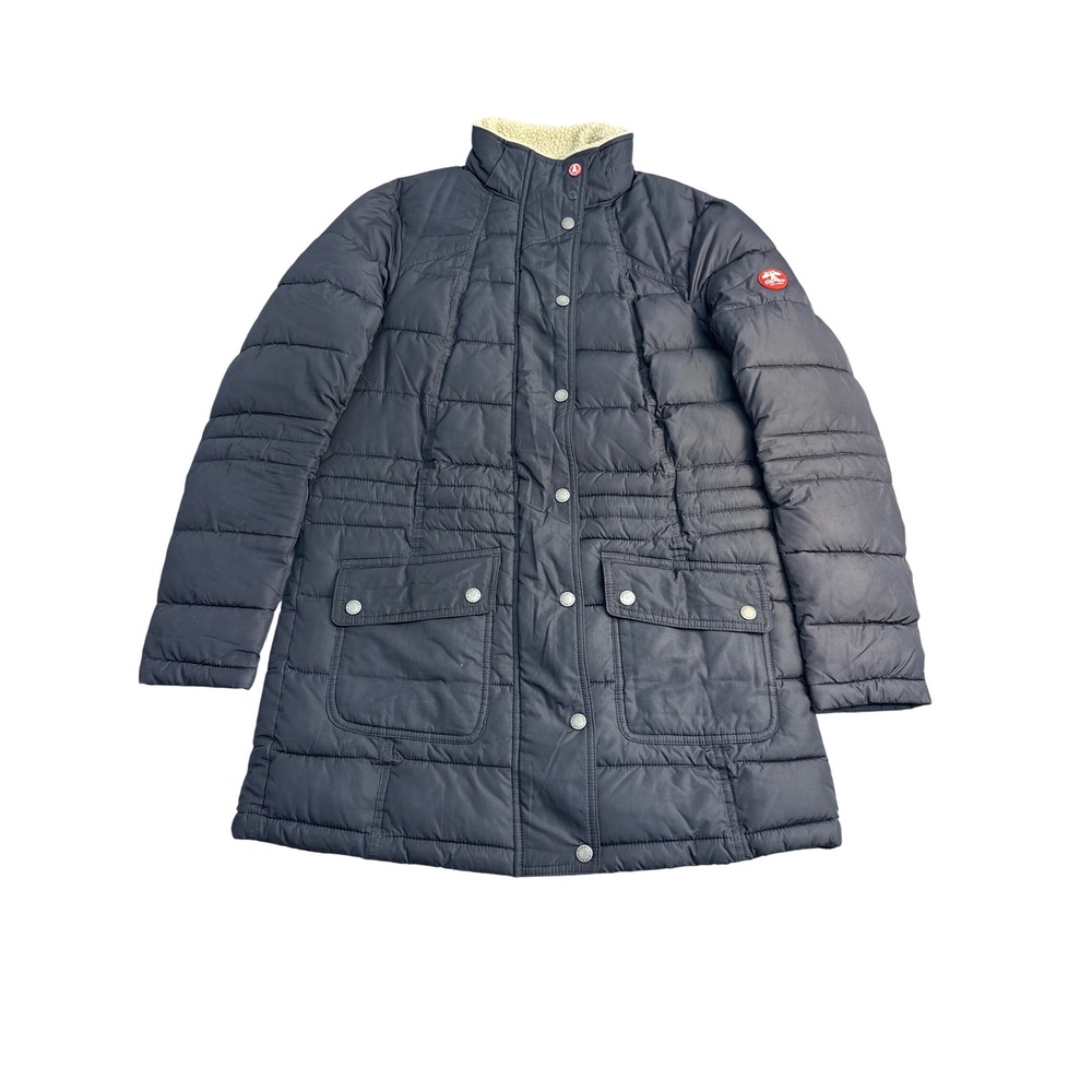 Barbour Fibredown Quilted Puffer Coat Navy Blue Sherpa Neck Map Lining Womens 8
